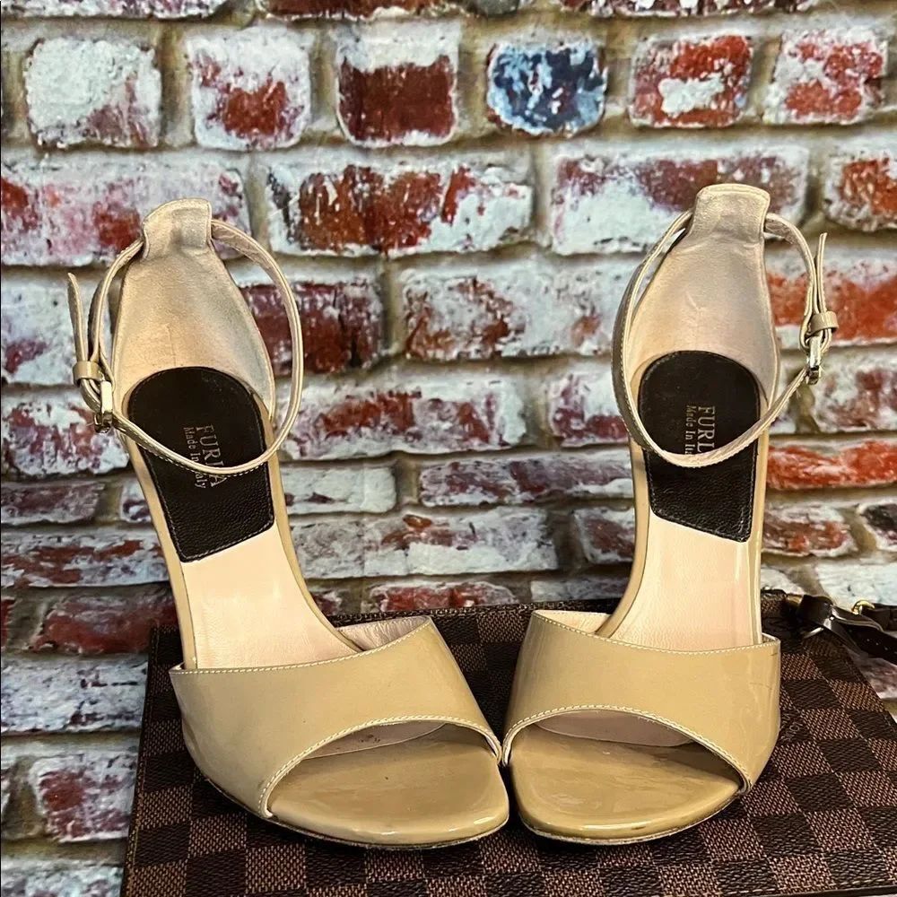 * Furla Nude Patent Leather Open-Toe Heels